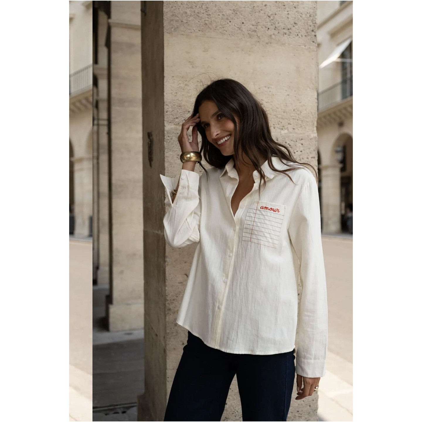 Chemise écrue femme 100 % coton brodée Amour | M by Lau