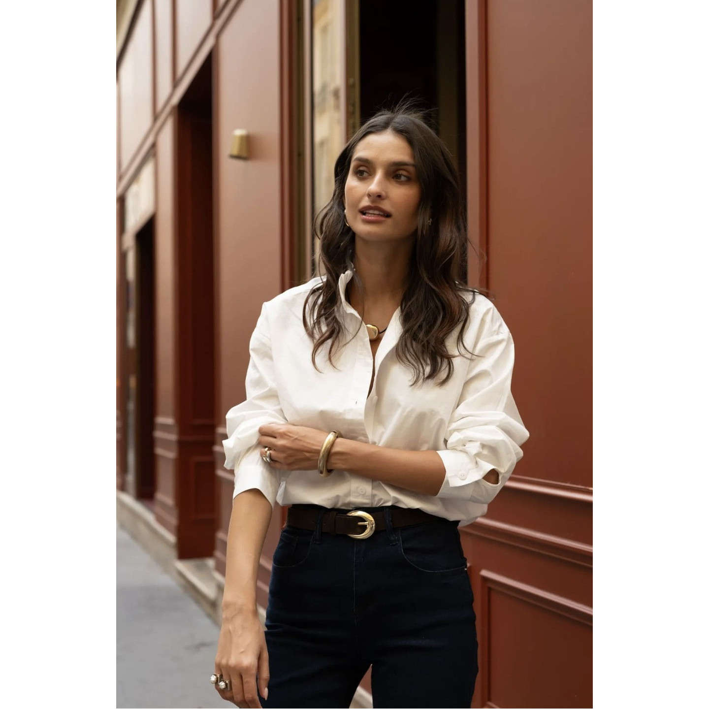 Chemise blanche femme 100 % coton col volanté | M by Lau