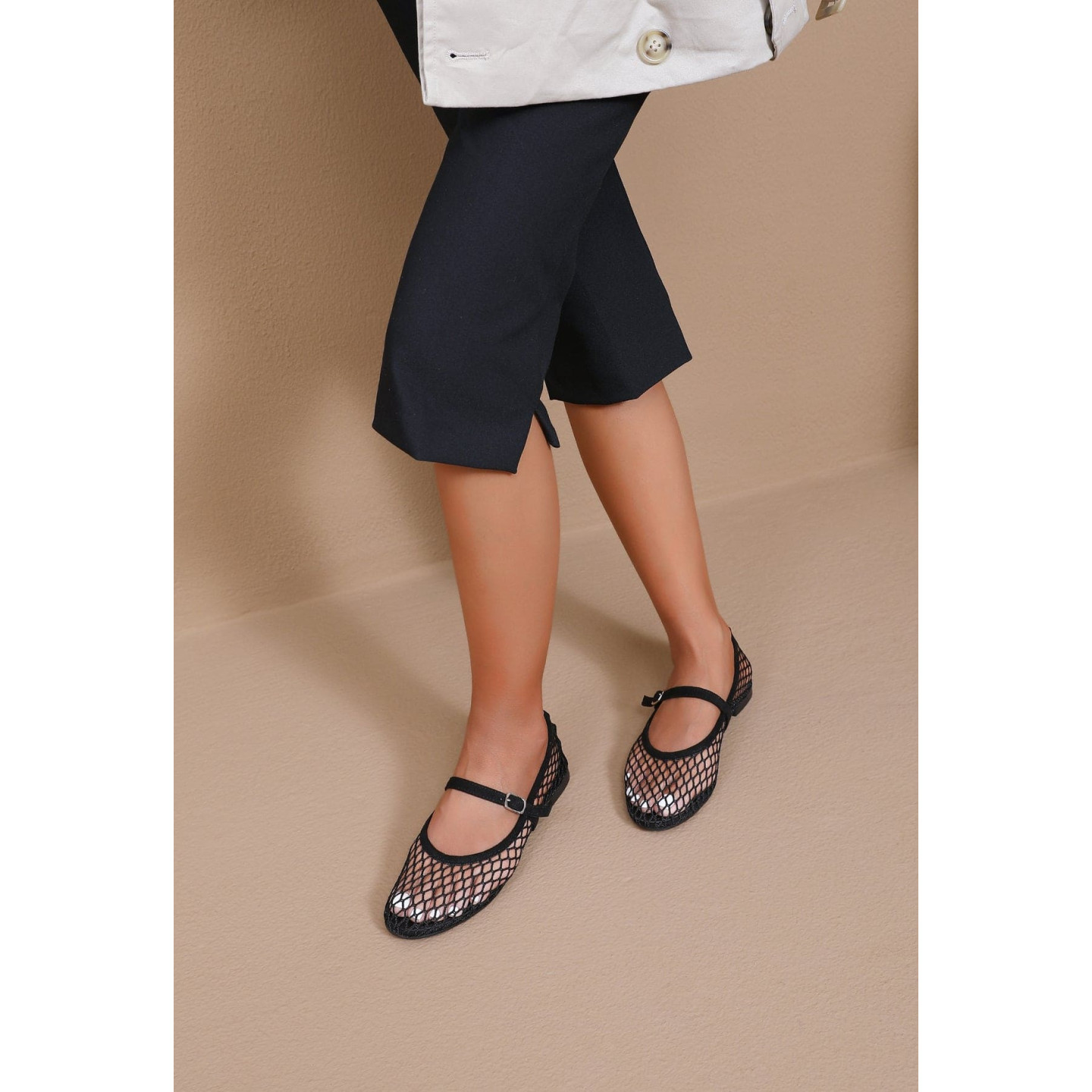 Ballerine Mimi femme en résille bordeaux à bride