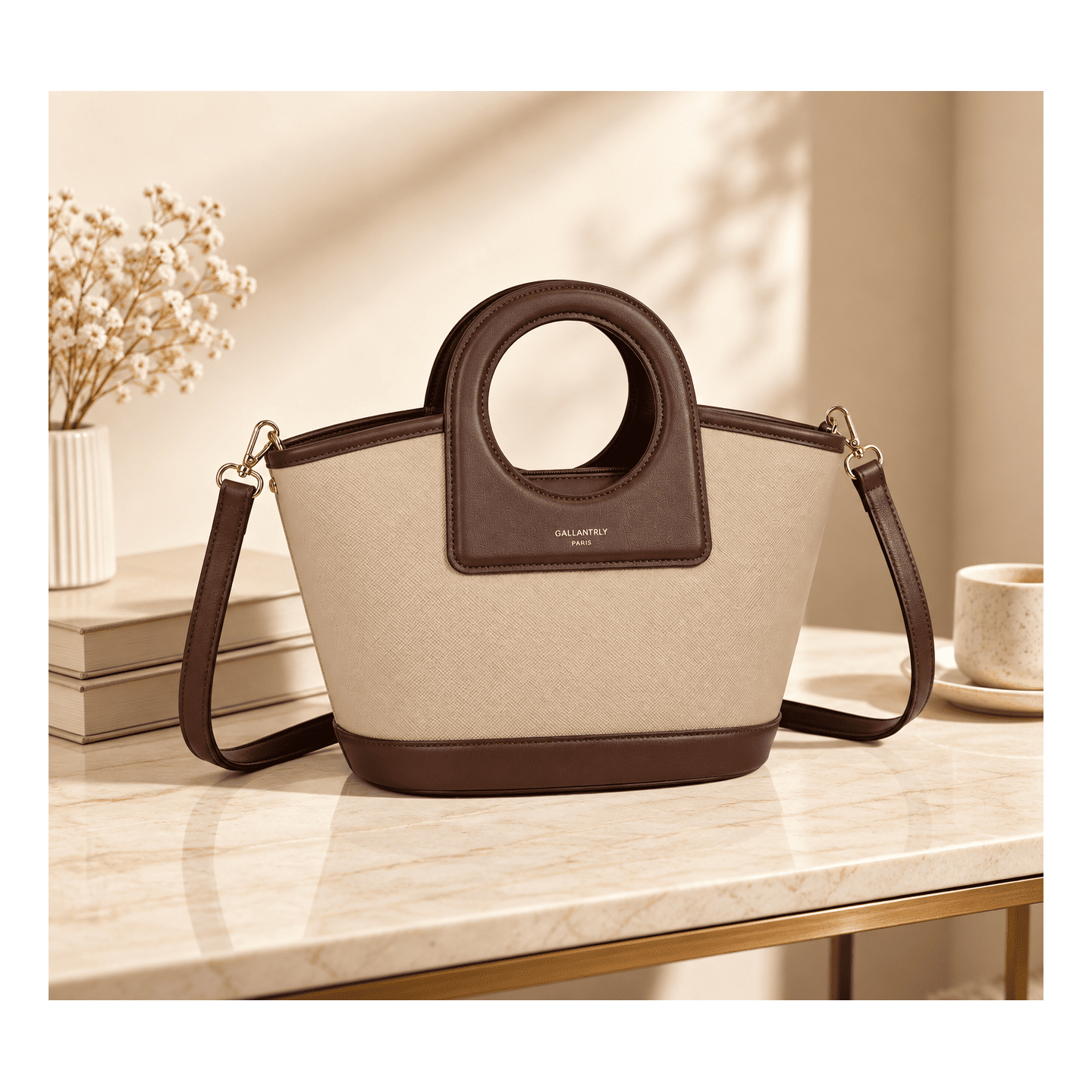sac-main-femme-bandoulière-bicolore-anse-ronde-beige-LIVIO 1