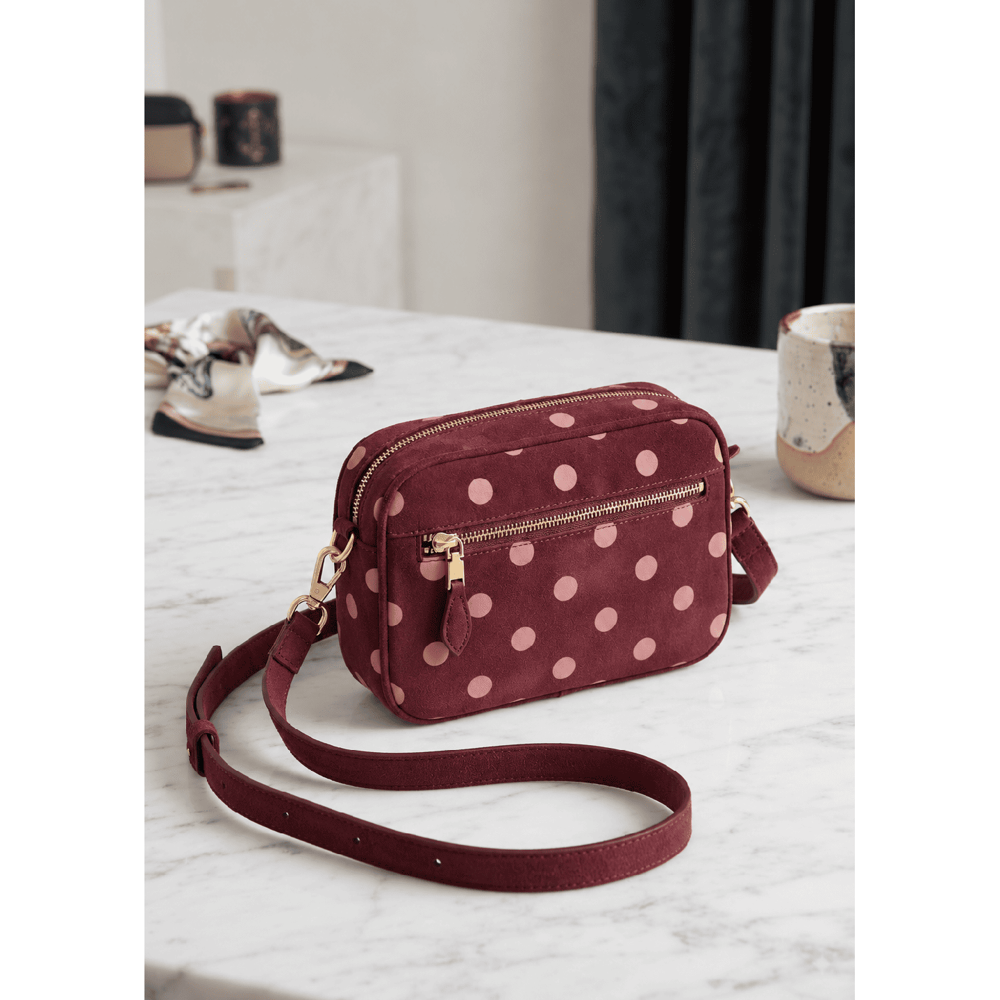 Petit sac à pois en suédine – Sac bandoulière femme