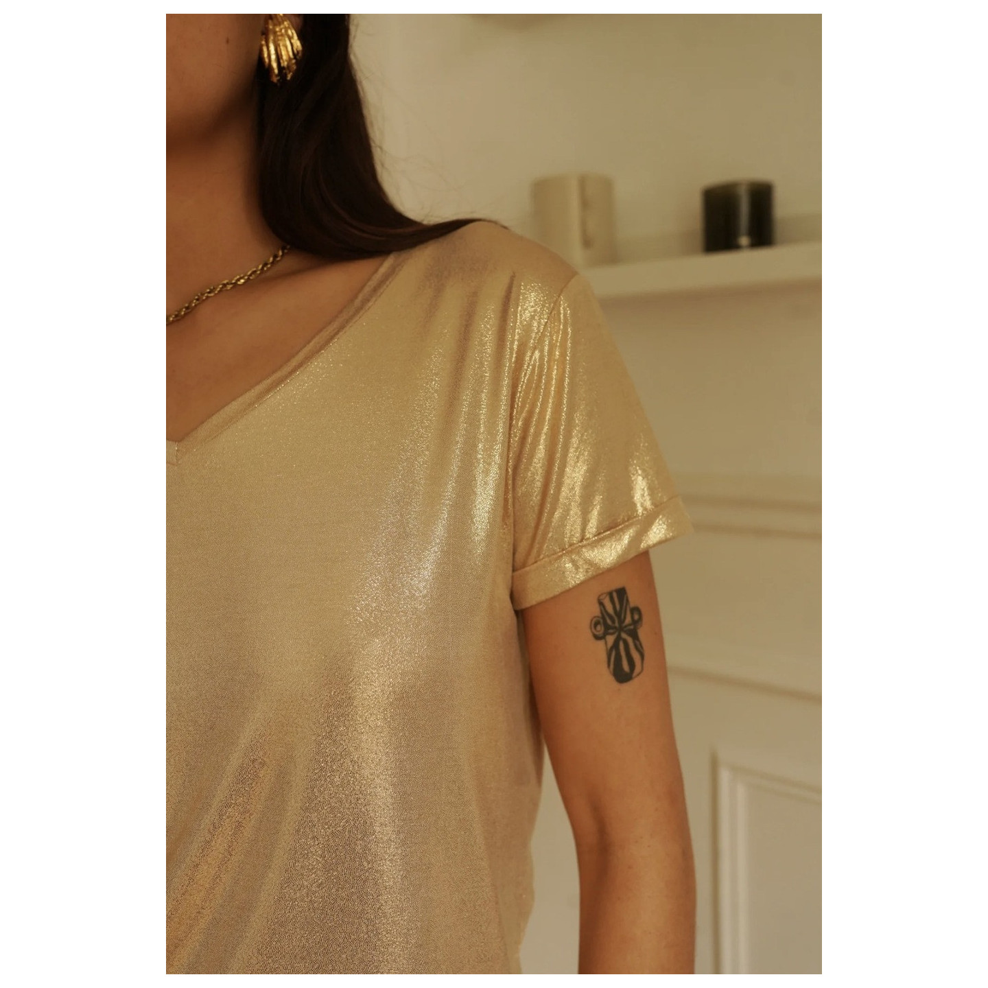 T-shirt femme métallisé AURA col V | M by Lau