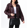 blouson Gaspard bordeaux en cuir synthétique 100 % PU. Coupe oversize, effet cuir grainé et style biker tendance.